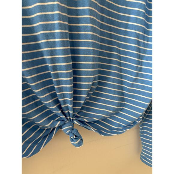 Forever 21 Top Women's Medium Blue White Striped Tie Front Ringer Tee Preppy - Picture 3 of 5